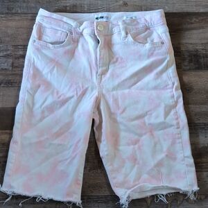 William Rast Pink and White Tie-Dye Bike Shorts